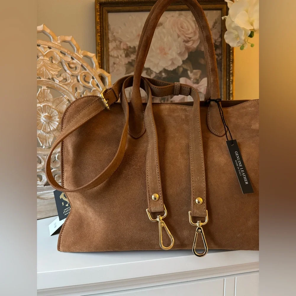 Claudia Firenze Suede Camel Bag NWT w/Shoulder Strap - Picture 5 of 17
